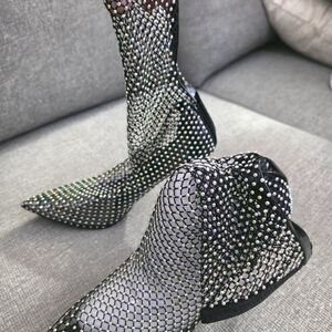 SHEIN Black and Silver Mesh Ankle Boots
